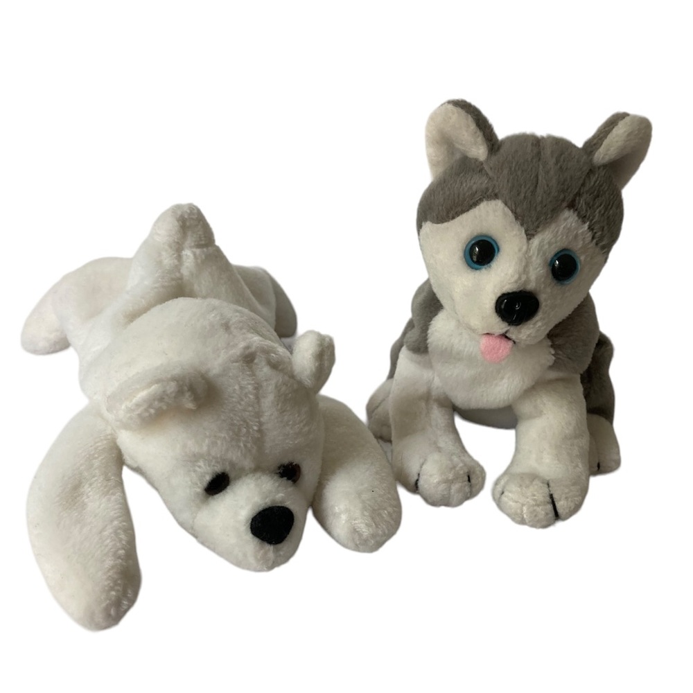 Set - Arctic Circle Polar Bear Siberian Husky Small Stuffed Animal‎ Plush HTF